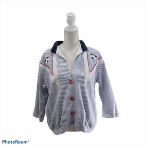 Grisham Vintage Nautical Woman L blue & white top